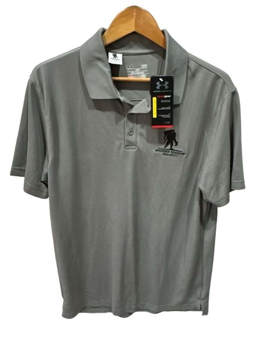 Under Armour Wounded Warrior Project Polo Size LG Gray HeatGear